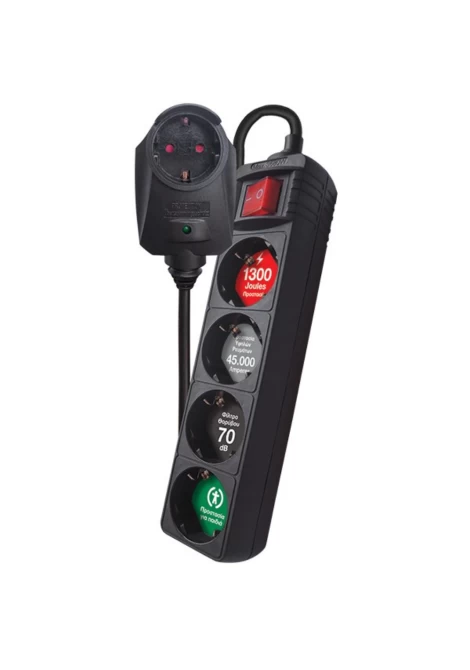 CRYSTAL AUDIO CP-4+1 Πολύπριζο Προστασίας Schuko 4+1 Θέσεων 1300j Μαύρο (381040)