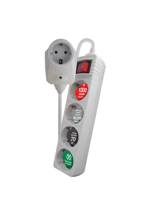 CRYSTAL AUDIO CP-4+1w Πολύπριζο Προστασίας Schuko 4+1 Θέσεων 1300j Λευκό (381041)
