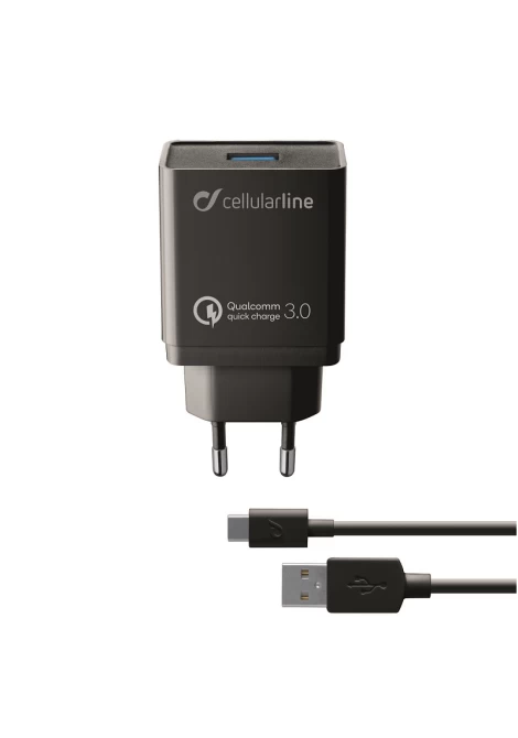 CELLULAR LINE 303869 Σετ Φορτιστής για Huawei με Θύρα USB-A και Καλώδιο Type-C 18W Quick Charge 3.0 Μαύρο (49129)