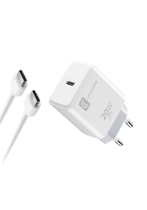 CELLULAR LINE 473418 Σετ Φορτιστής iPhone με Θύρα Type-C και Καλώδιο USB-C 20W Λευκό (490678)