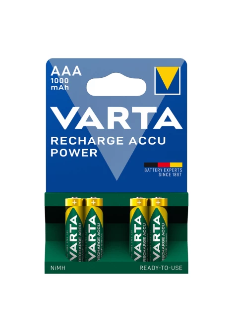 VARTA ΕΠΑΝΑΦΟΡΤΙΖΟΜΕΝΗ 1000mAh συσκ.4 AAA (128062)