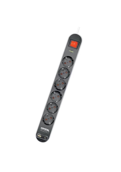 CRYSTAL AUDIO Elegance ES6PD Μαύρο Πολύπριζο Schuko 6 Θέσεων + 2 USB (381806)