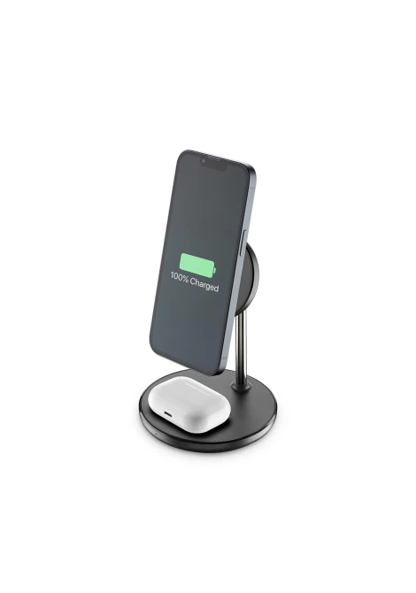 CELLULAR LINE 449666 Ασύρματος Φορτιστής Magsafe 2-σε-1 για Apple iPhone/Airpods Μαύρος (490544)