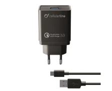 CELLULAR LINE 303869 Σετ Φορτιστής για Huawei με Θύρα USB-A και Καλώδιο Type-C 18W Quick Charge 3.0 Μαύρο (49129)
