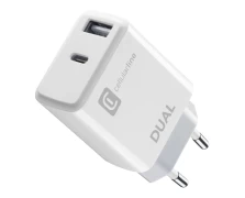 CELLULAR LINE 414091 Φορτιστής Σπιτιού Dual Charger με Θύρα USB-A και Type-C 20W Λευκός (49915)