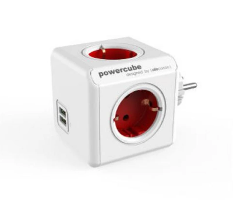 ALLOCACOC PowerCube Original USB Κόκκινο Πολύμπριζο (1202RD/DEOUPC)