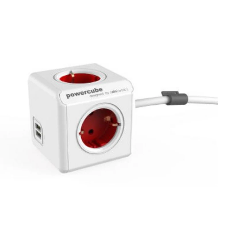 ALLOCACOC PowerCube Extended USB Κόκκινο Πολύμπριζο (1406RD/DEEUPC)