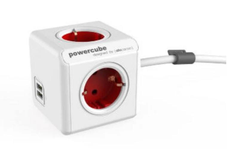 ALLOCACOC PowerCube Extended USB Κόκκινο Πολύμπριζο (1406RD/DEEUPC)