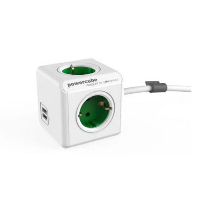ALLOCACOC PowerCube Extended USB Πράσινο Πολύμπριζο (1406GN/DEEUPC)