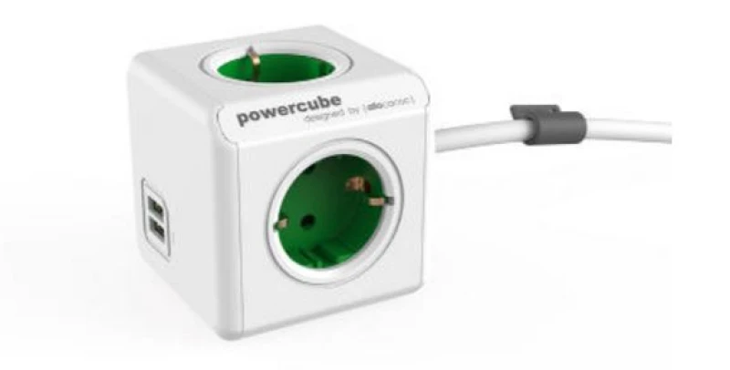ALLOCACOC PowerCube Extended USB Πράσινο Πολύμπριζο (1406GN/DEEUPC)