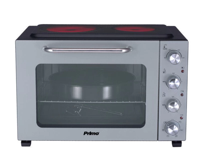 Primo PREO-40387 Φουρνάκι Με 2 Κεραμικές Εστίες 50L Με Αέρα & Υάλινη Πρόσοψη Γκρι/Μαύρο (400387)