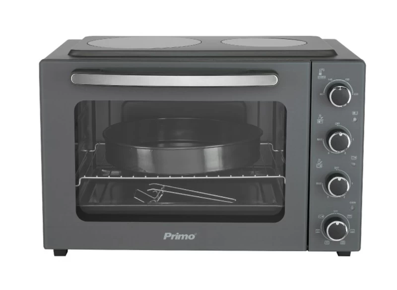 Primo PREO-40456 Φουρνάκι Με 2 Κεραμικές Εστίες 50L Με Αέρα & Υάλινη Πρόσοψη Ανθρακί (400456)