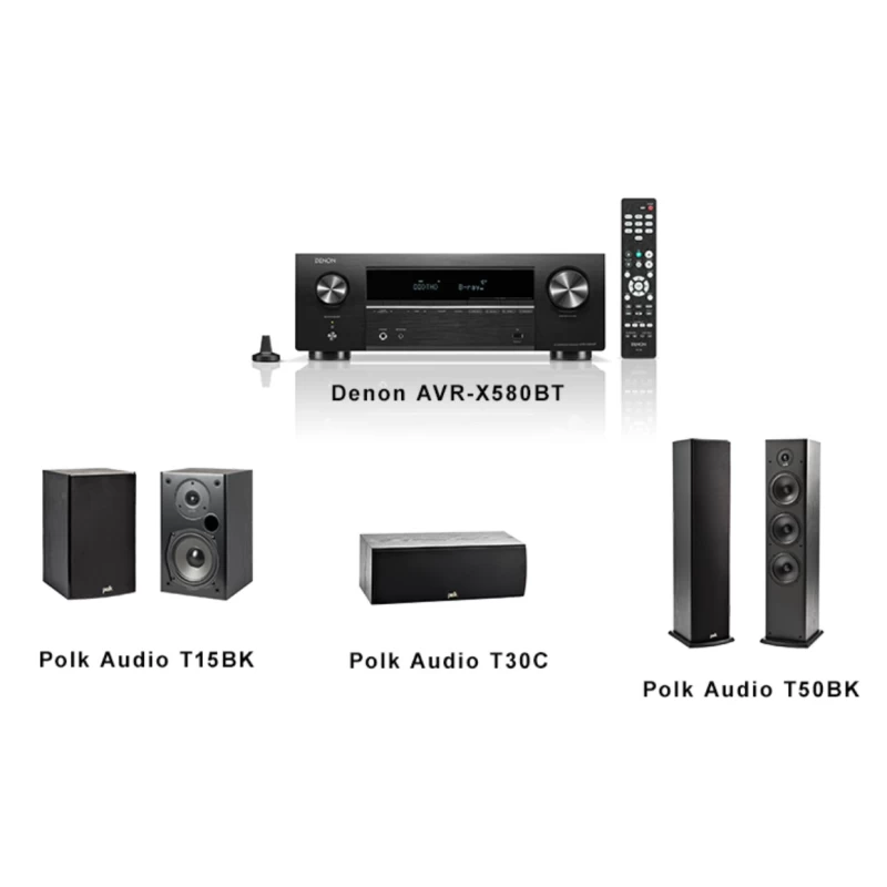 Denon AVR-X580BT Home cinema 5.1 bundle Polk Audio T50 BK, Polk Audio T15 BK, Polk Audio T30C BK