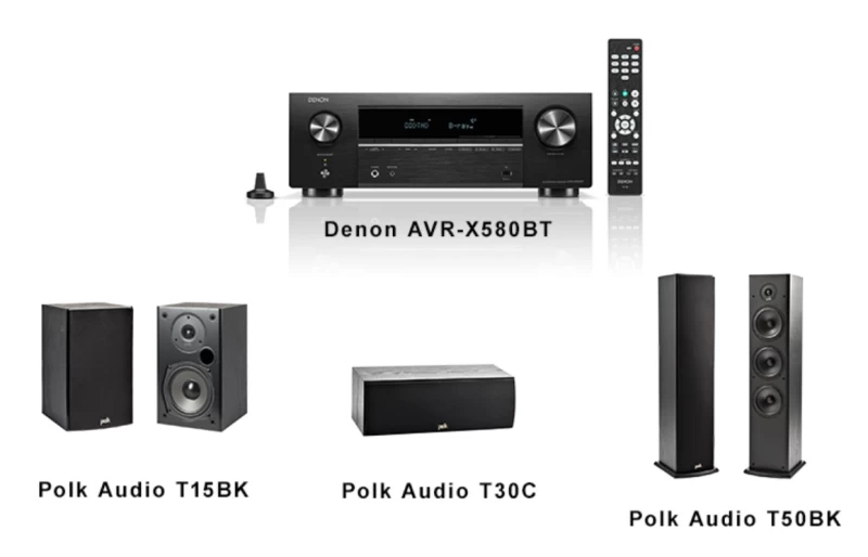 Denon AVR-X580BT Home cinema 5.1 bundle Polk Audio T50 BK, Polk Audio T15 BK, Polk Audio T30C BK