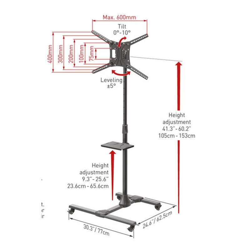 Barkan SW411H Βάση Τηλεόρασης Δαπέδου 13'' - 83'' με Κλίση και Ροδάκια (950032)