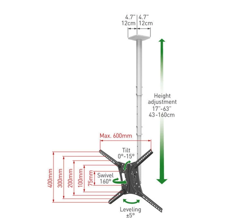 Barkan 4500L Βάση Τηλεόρασης Οροφής 13'' - 75'' Τηλεσκοπική (950031)