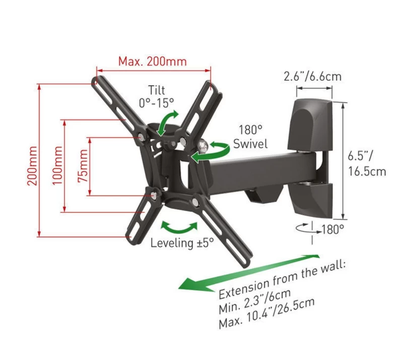 Barkan 2300.B Βάση Τηλεόρασης Τοίχου 13'' - 43'' με Βραχίονα και Κλίση (950020) 
