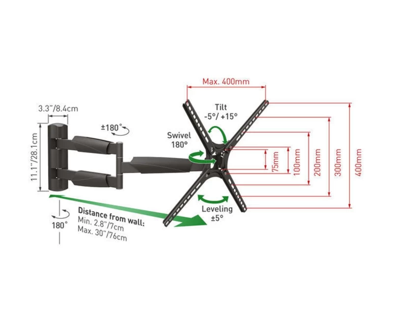 Barkan BM343XL Βάση Τηλεόρασης Τοίχου 13'' - 65'' με Βραχίονα και Κλίση (950026) 