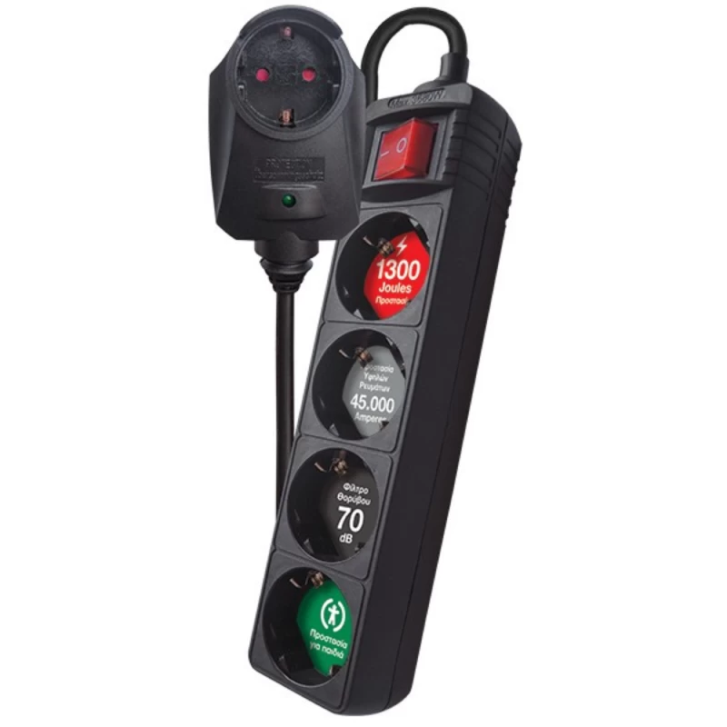 CRYSTAL AUDIO CP-4+1 Πολύπριζο Προστασίας Schuko 4+1 Θέσεων 1300j Μαύρο (381040)
