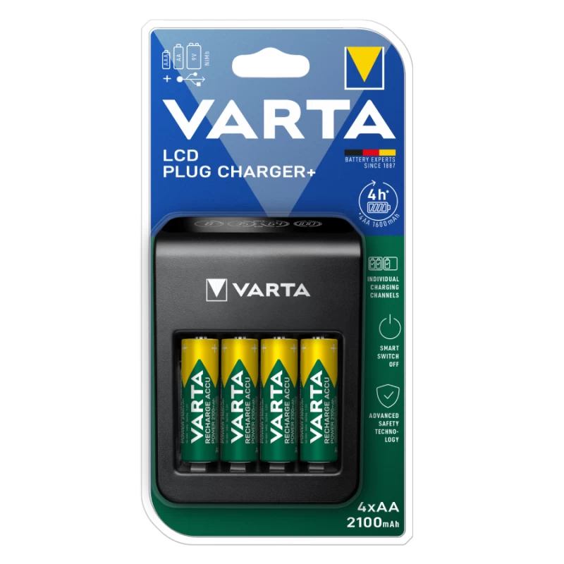 VARTA 57687101441 LCD Plug Charger + 4xAA 2100mAh (128600)