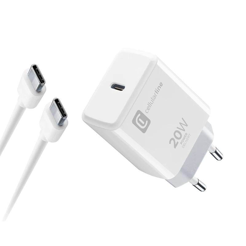 CELLULAR LINE 473418 Σετ Φορτιστής iPhone με Θύρα Type-C και Καλώδιο USB-C 20W Λευκό (490678)