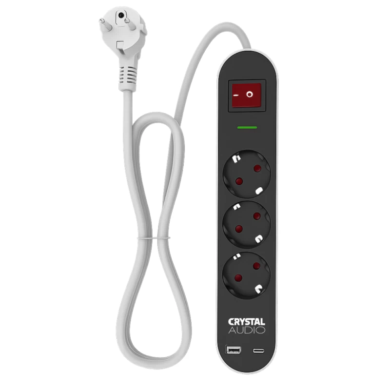 CRYSTAL AUDIO Elegance ES3PD Μαύρο Πολύπριζο Schuko 3 Θέσεων + 2 USB (381805)