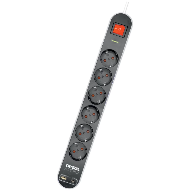 CRYSTAL AUDIO Elegance ES6PD Μαύρο Πολύπριζο Schuko 6 Θέσεων + 2 USB (381806)