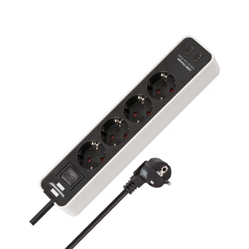 Brennenstuhl Πολύπριζο 4 θέσεων με 2 x USB-C και διακόπτη 1153240126 Ecolor λευκό (150172)