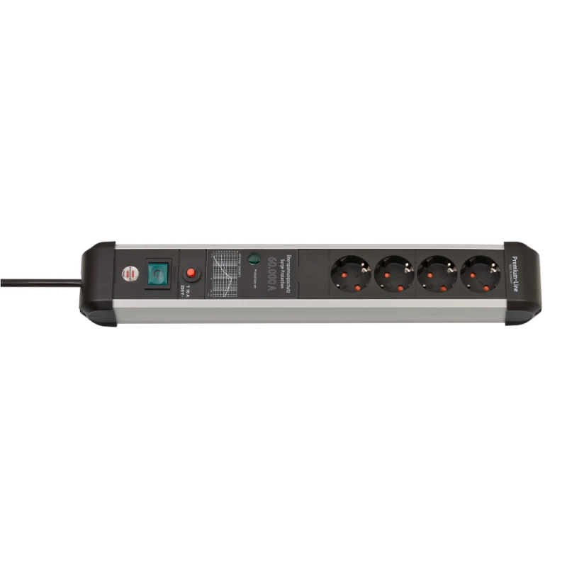 Brennenstuhl Πολύπριζο προστασίας 1391010400 Premium Protect Line 60000A 4 θέσεων αλουμινίου με διακόπτη. (150138)