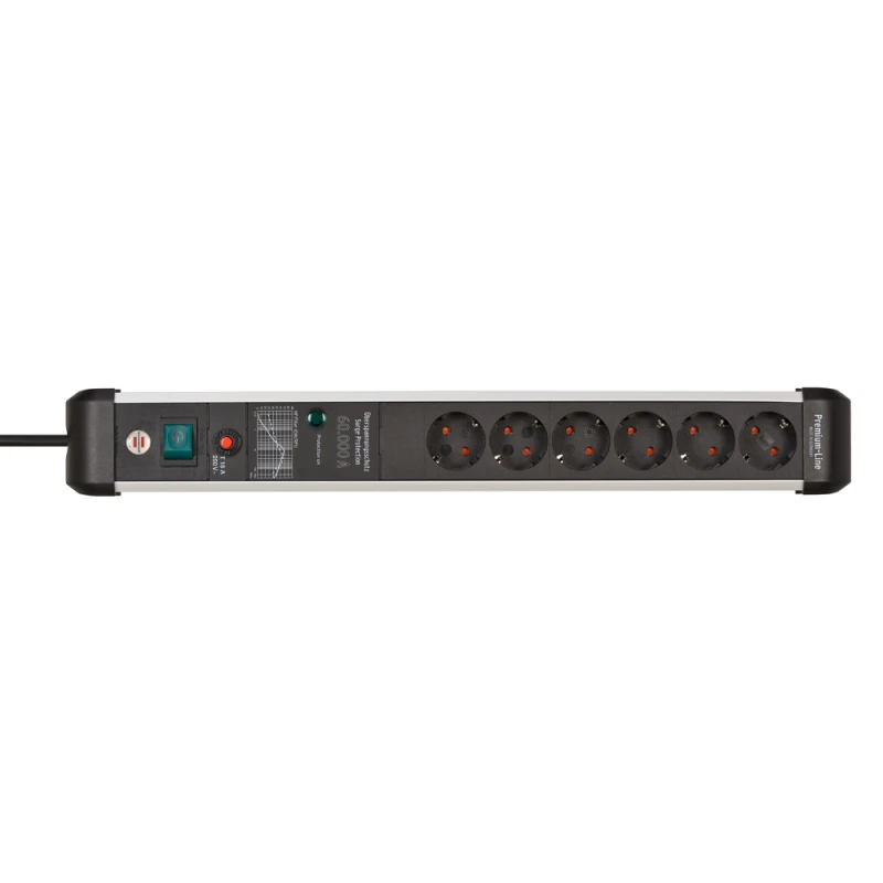 Brennenstuhl Πολύπριζο προστασίας 1391010600 Premium Protect Line 60000A 6 θέσεων αλουμινίου με διακόπτη (150139)