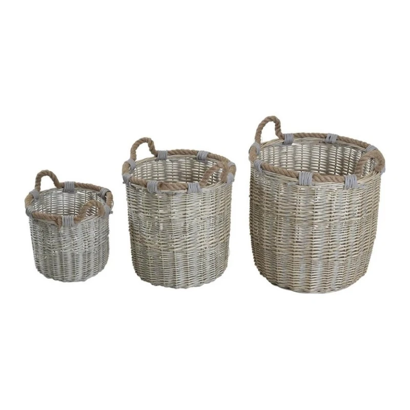 Lesli Living Ψάθινα & Υφασμάτινα Καλάθια Basket Willow Round S/3 (334700077)