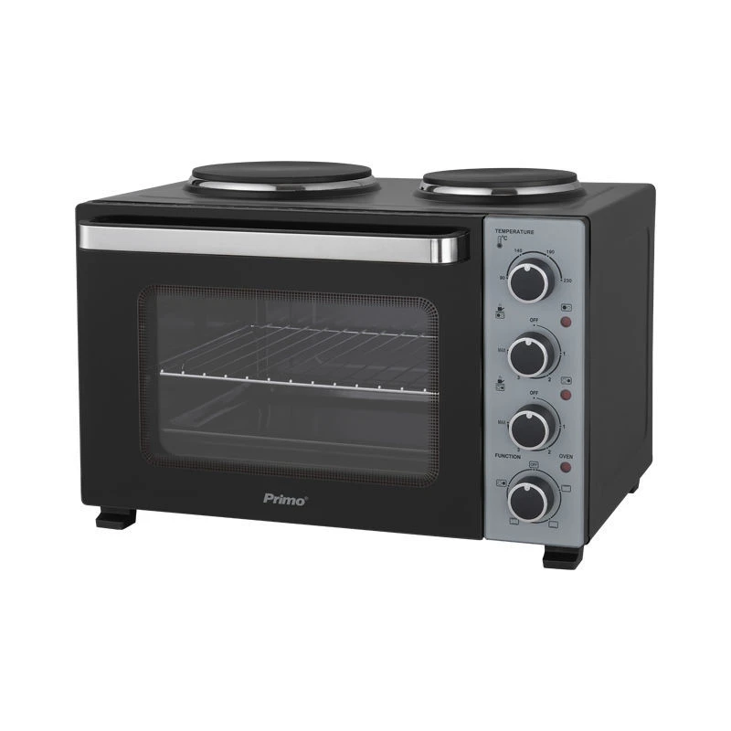 Primo PREO-40589 Ηλεκτρικό Φουρνάκι με 2 Εστίες 35L 3000W Γυάλινη Πρόσοψη Μαύρο/Ασημί (400589)