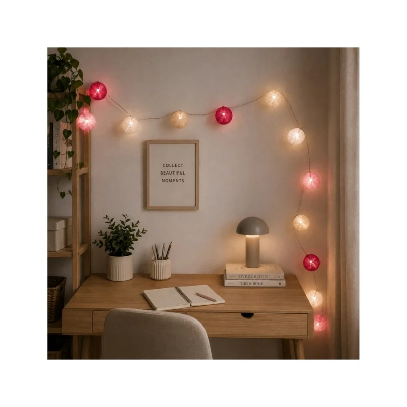 Home Deco Factory 10 Led Ball String Lights Pinktaupe Shades La10064 Διακοσμητικές Γιρλάντες Led Δωματίου (335600004)